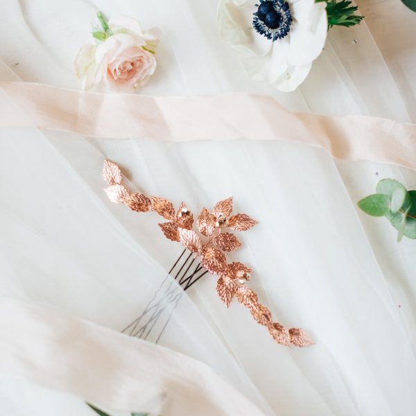 Rose gold leaf hair pins