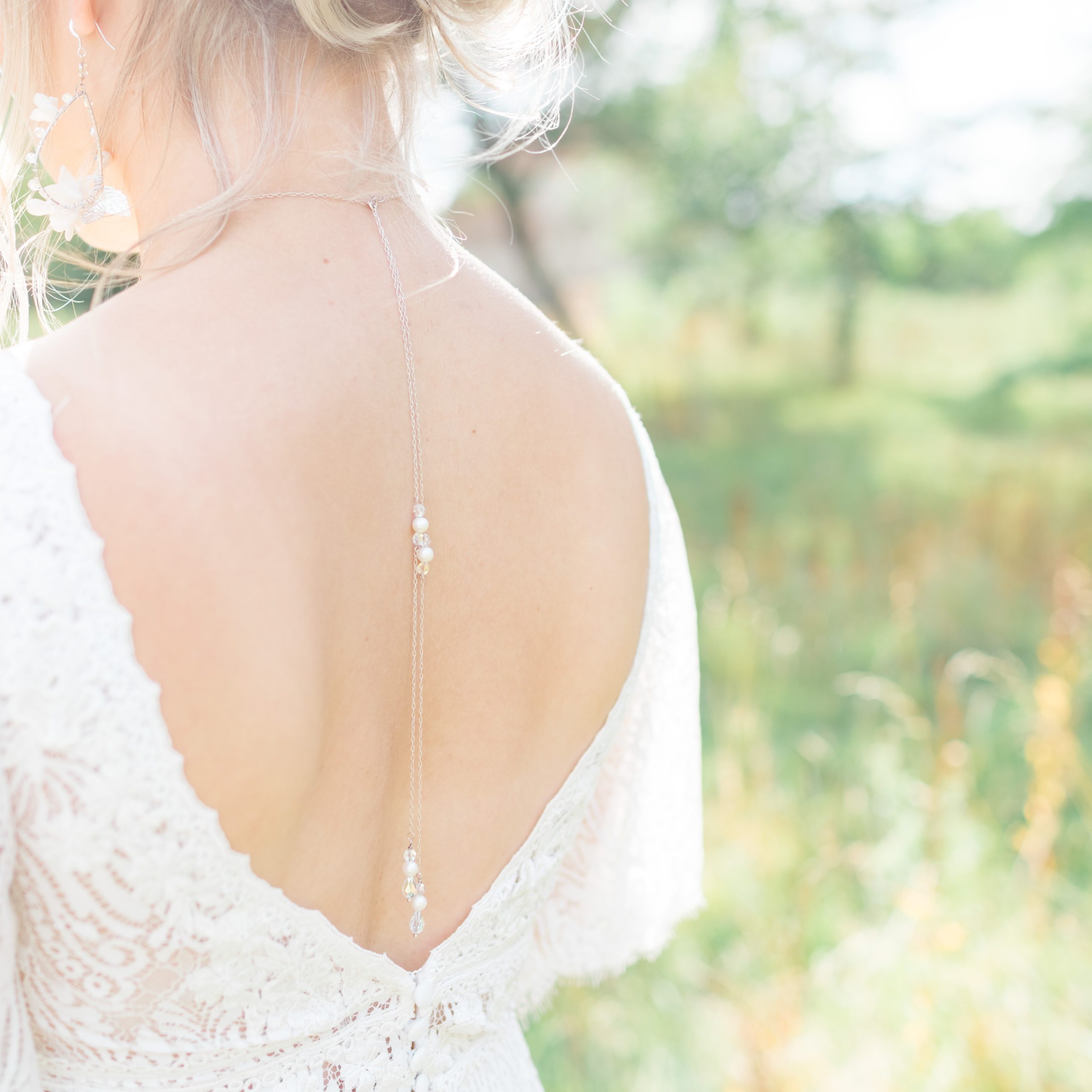 Pieces long necklace with back chain in gold with diamantes | ASOS