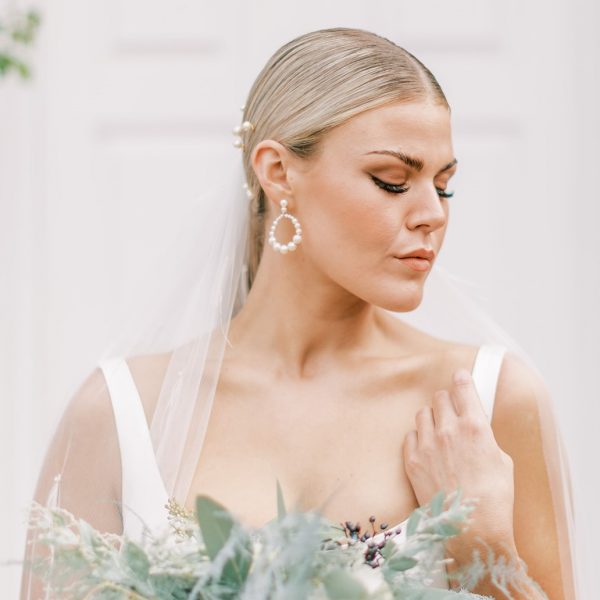 pearl bridal hoop earrings